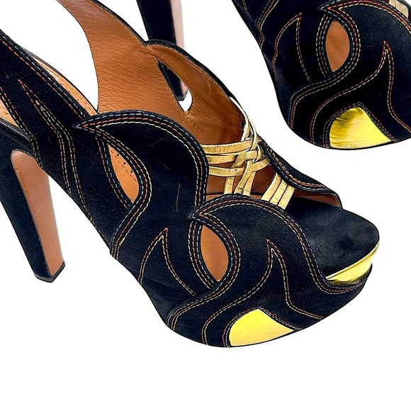 Alaïa Black Suede & Gold Flames Sky High Slingback Pumps W/Colored Stitching 8.5 - Picture 9 of 16